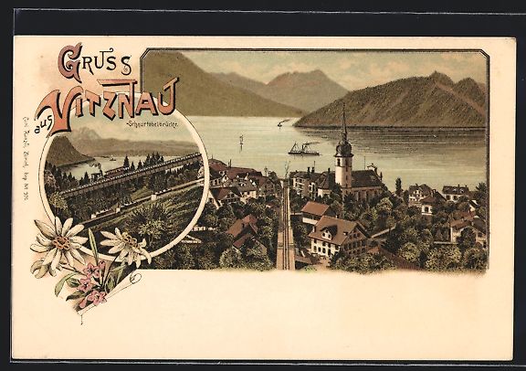 Cartoline postali: Litho Vitznau, Teilansicht mit Kirche, S – Usato da Berlin venduto da bartko-reher
