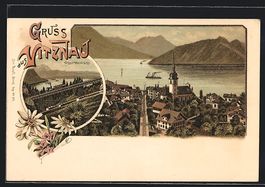 Litho Vitznau, Teilansicht mit Kirche, S