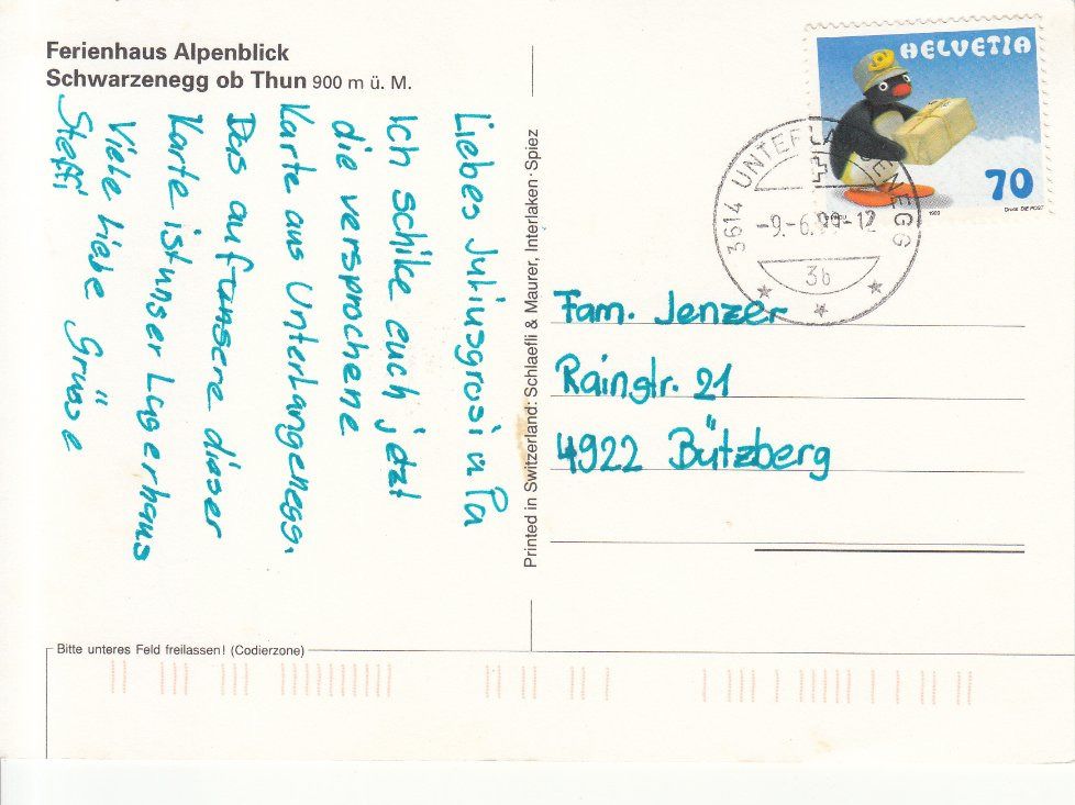Cartoline postali: Schwarzenegg Alpenblick 1999 – Usato da Bürglen TG venduto da StampGraf 1
