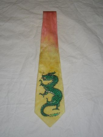 Seiden - Krawatte , Drache , handbemahlt