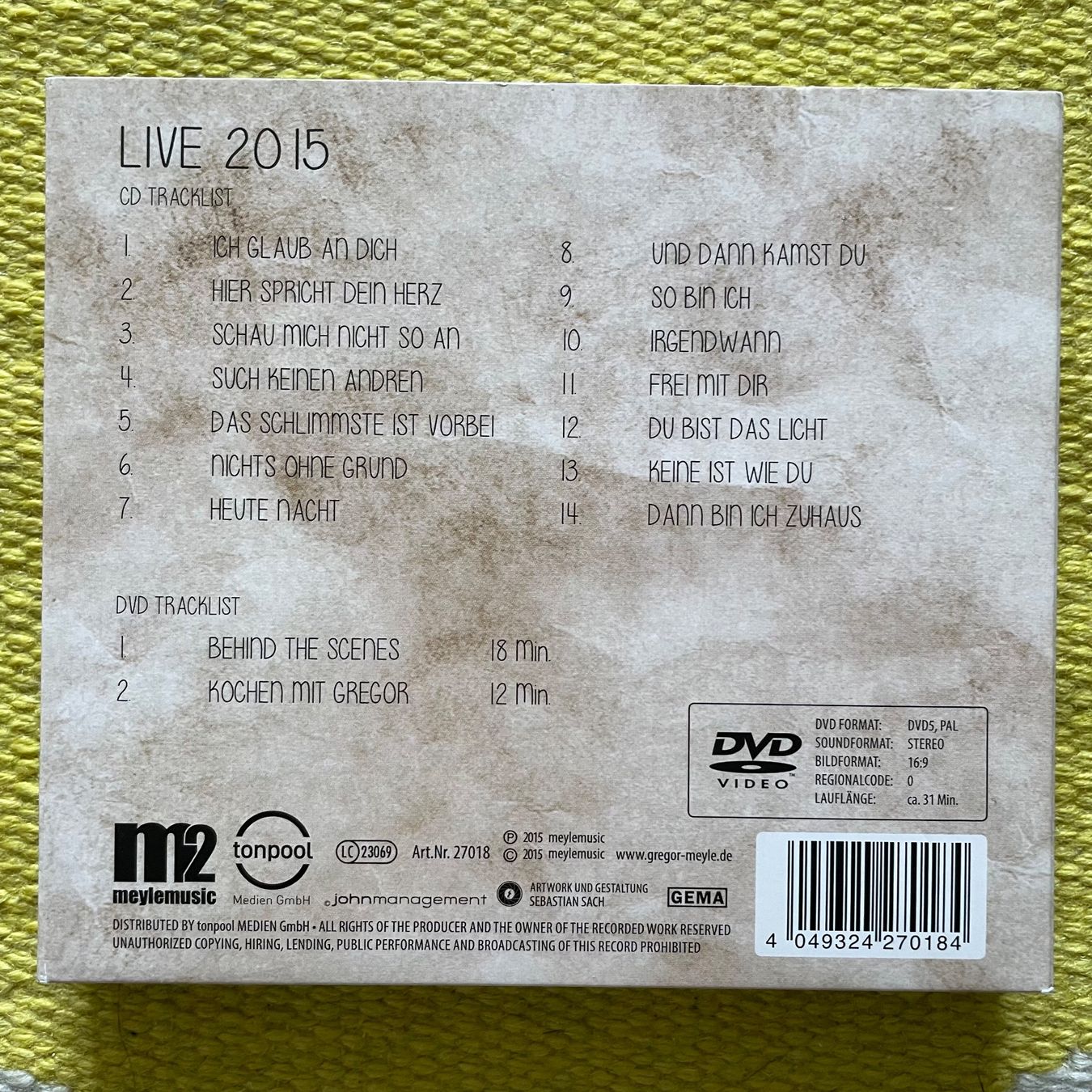 CD: GREGOR MEYLE&BAND-CD+DVD LIVE 2015 (DIGIPACK) – Usato da Rorschacherberg venduto da CD-Roli 1