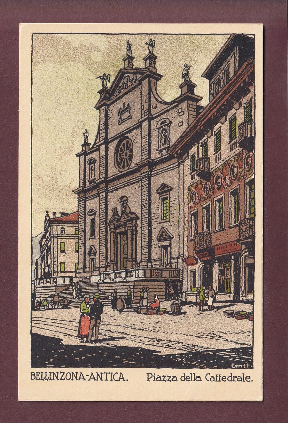 Cartoline postali: BELLINZONA antica - Piazza della Cattedrale – Usato da Pully venduto da nicecards