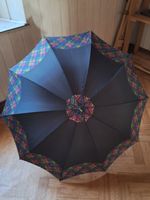 gepflegter Vintage Damen Regen-Schirm schwarz ,Tartan Muster