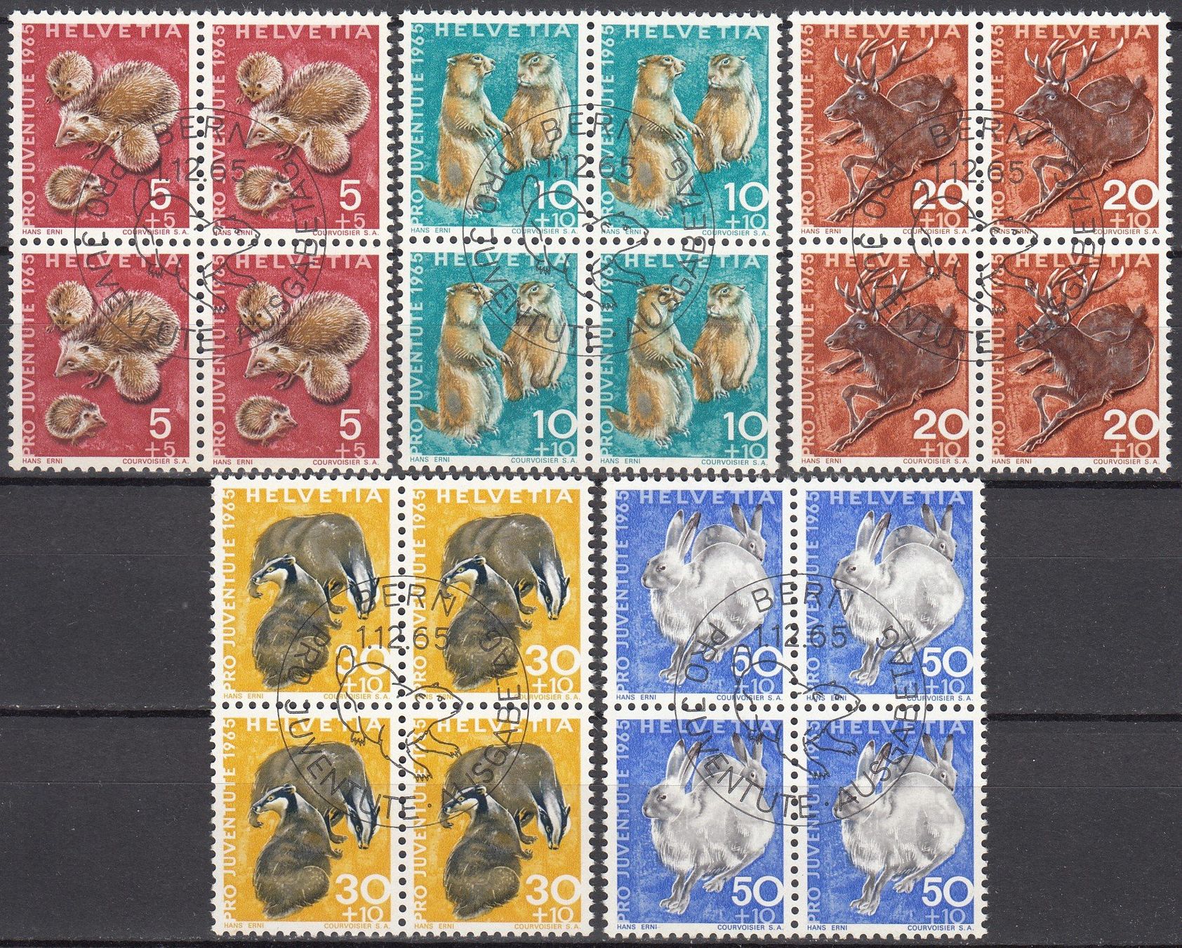 Alle Briefmarken: SBK J210 - J214 im 4er-Block mit ET – Gebraucht aus Bürglen TG von StampGraf