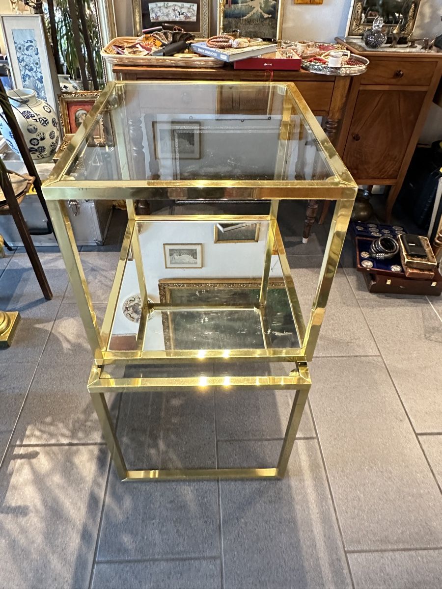 Tavoli: 2er Set Beistelltische Messing Glas Vintage – Usato da Aarburg venduto da Yula24 5