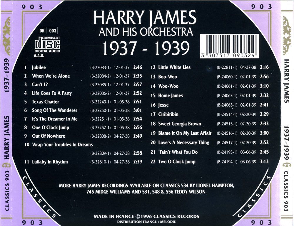 CD: Jazz-CD:  Harry James 1937 - 1939  (Classics) – Usato da Hochfelden venduto da mue_lhm9 2