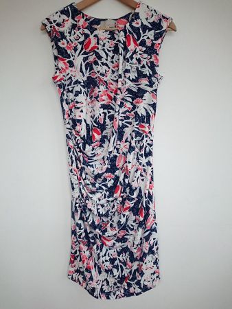 Damen Kleid von Michelle Gr. 34 schönes Muster Dunkelblau
