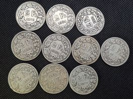Münzlot 2Fr. Alt. 835/1000 Silber ab 1. sitzende Helvetia
