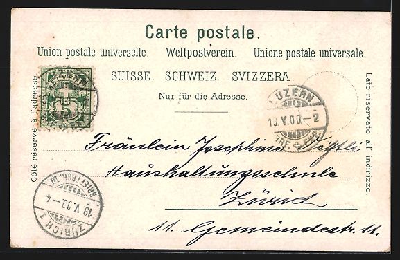 Ansichtskarten: AK Luzern, Uferpartie mit Hotel, 1900 – Gebraucht aus Berlin von bartko-reher 1