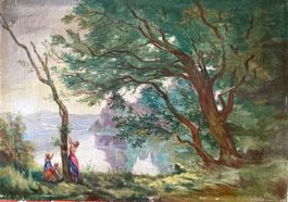 🌟Romantik Landschaftsgemälde sig., 19. Jhr. Frauen am See🌟