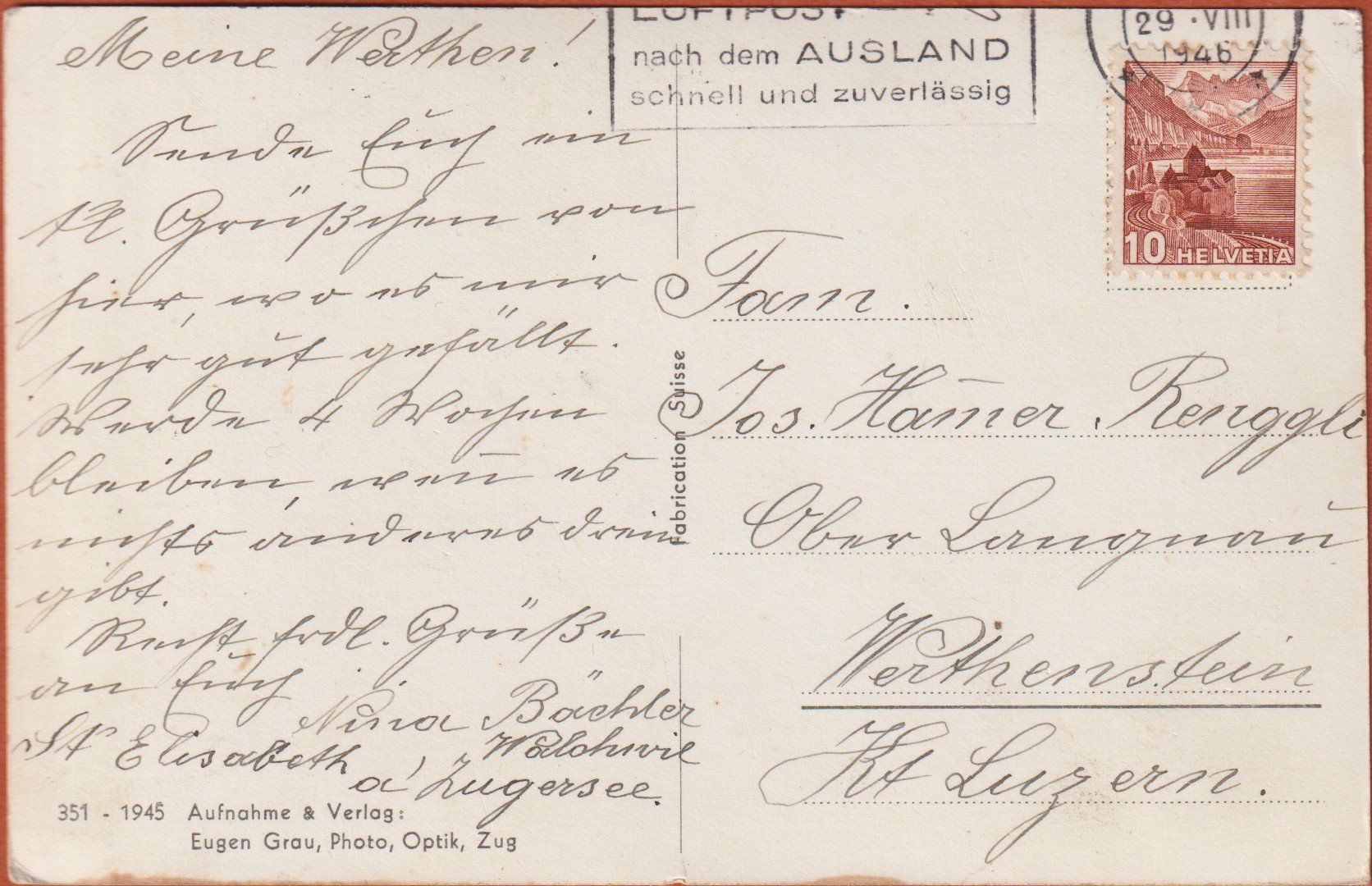 Cartoline postali: Walchwil  ZG   :   alte Ansichtskarte gest. 1946 – Usato da Vitznau venduto da Ropaku 1