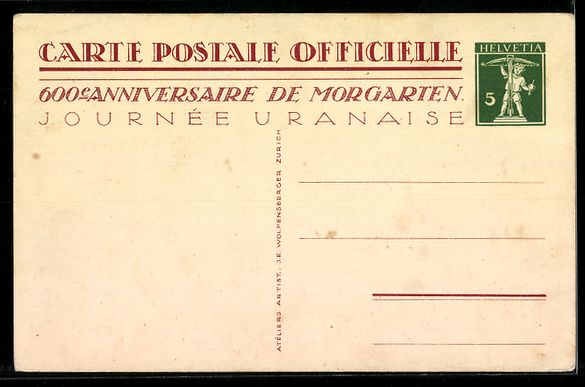 Cartoline postali: Morgarten, 1315-1915, Mann rollt Gestein – Usato da Berlin venduto da bartko-reher 1