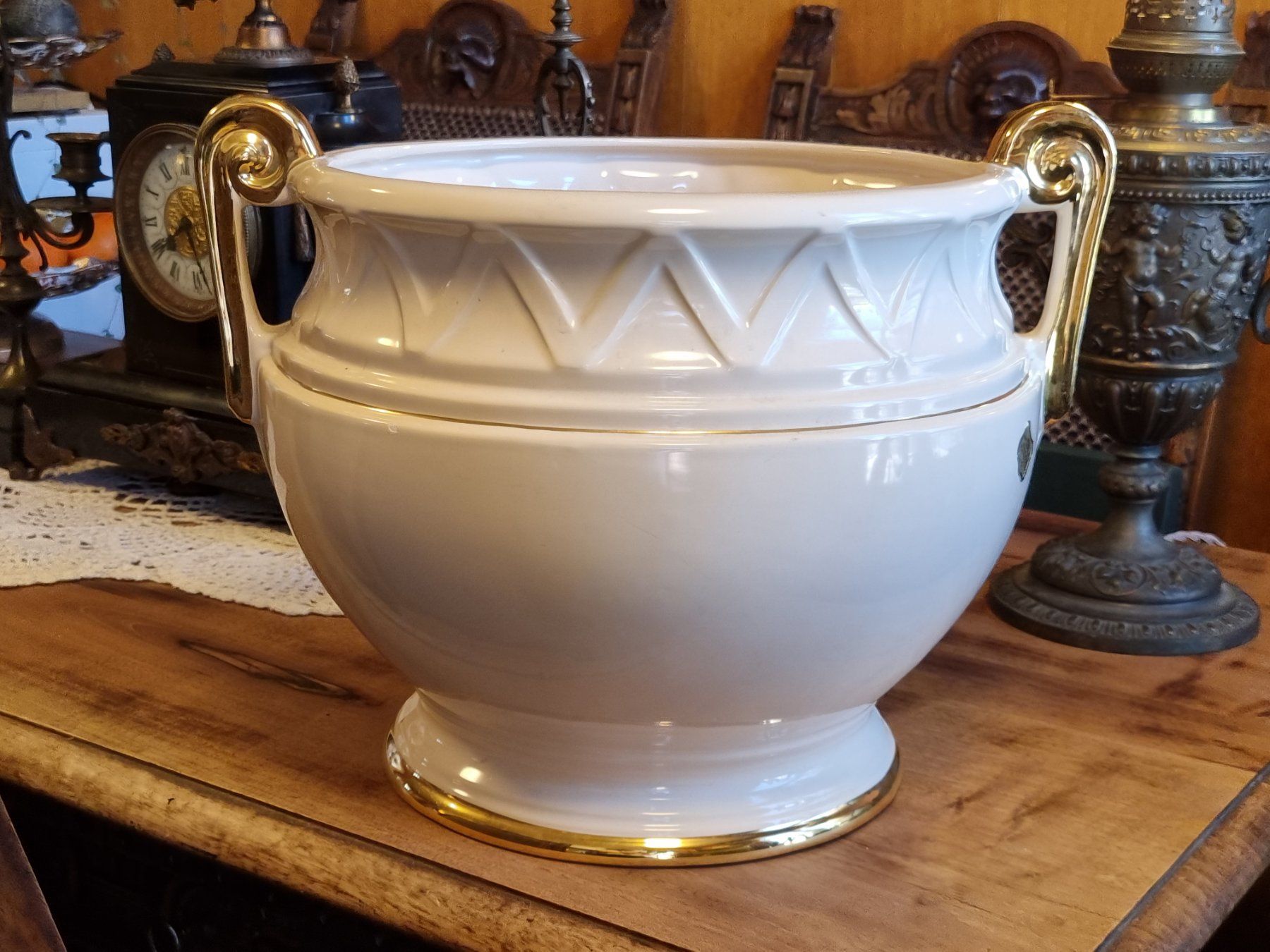 Vasi per fiori: Gilde Handwerk Cachepot Art Déco elfenbein/gold – Usato da Scharnachtal venduto da devin03 3