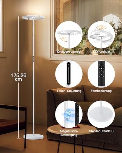 Lampadari & plafoniere: Stehlampe Wohnzimmer LED Dimmbar 1300LM Deckenfluter Touch – Nuovo e nell'imballaggio originale da Hundwil venduto da pak_7zvn 6