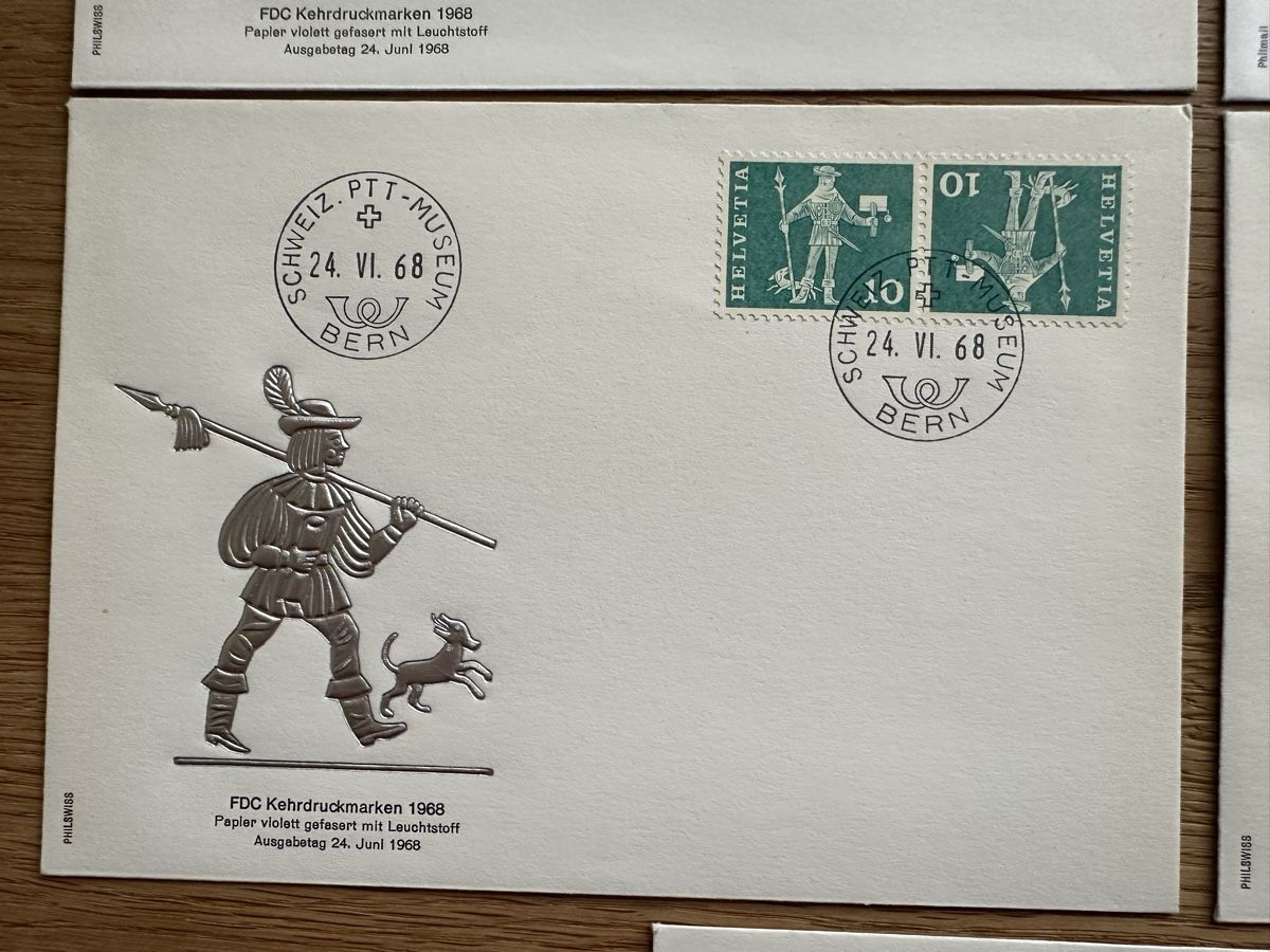 Tutti i francobolli: Schweiz - 5x Kehrdruck FDC – Usato da Schmitten / FR venduto da Samsara169 3