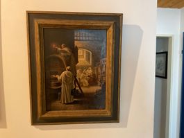 Altes Kunstwerk auf Holz gemalt und signiert