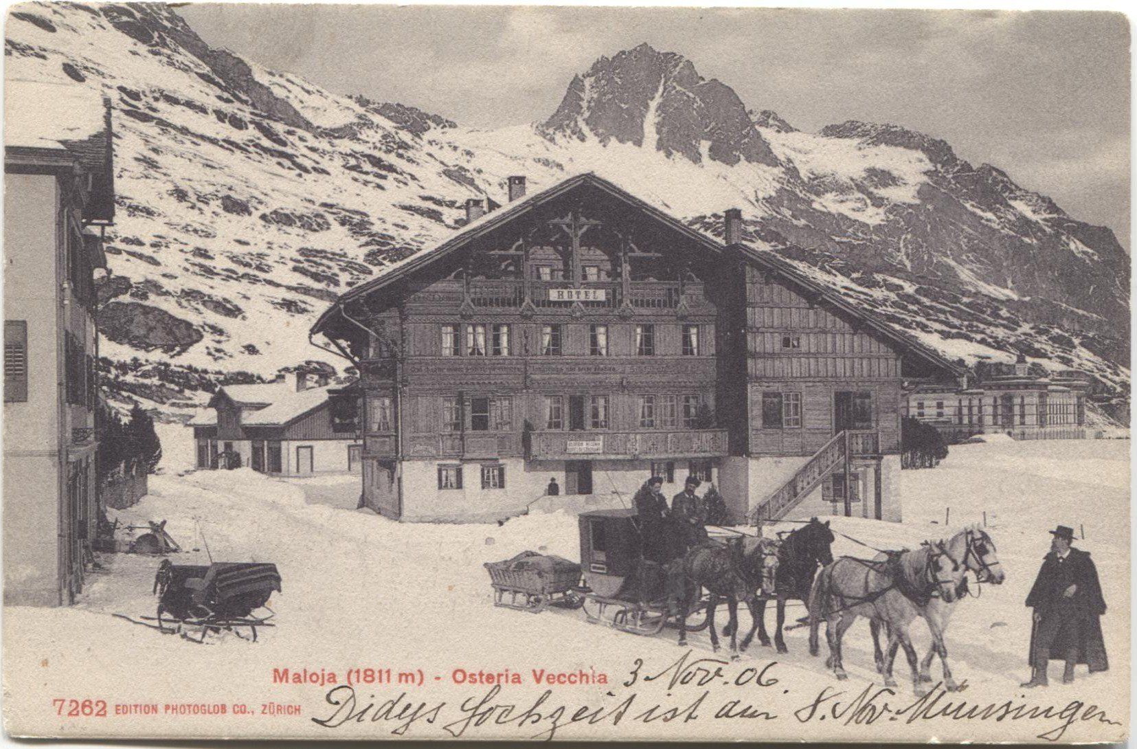 Cartoline postali: MALOJA GR 1906 mit Postkutsche/Postschlitten – Usato da Rothrist venduto da Clanx