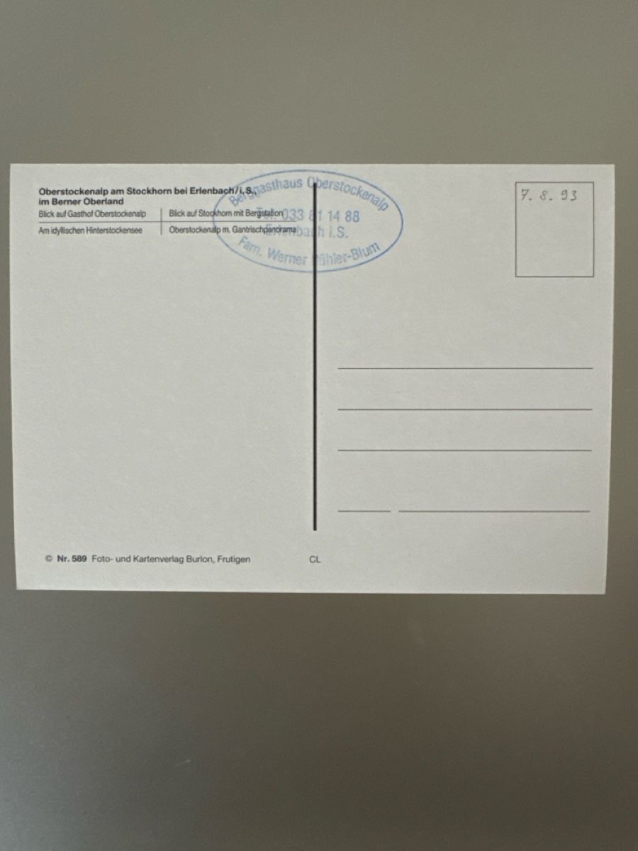 Cartoline postali: Oberstockenalp Ansichtskarte,  Berner Oberland          – Usato da Zürich venduto da Smarties13 1