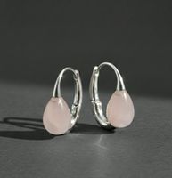 Silber 925 Creolen mit Rosenquarz Tropfenform - NEU