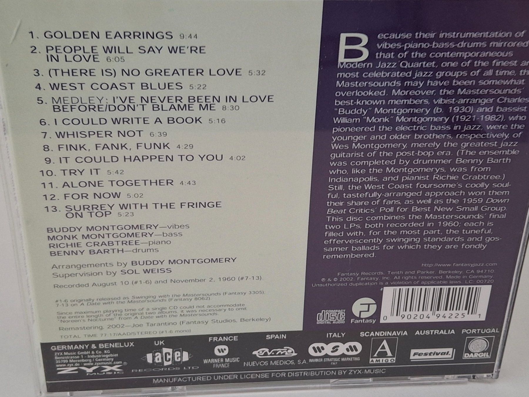 CD: CD The Mastersounds-  Buddy Monk Montgomery Richie Crabtree – Usato da Aarberg venduto da Jackup1 1