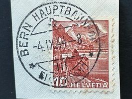 🐾  Bern Haupt Bahnhof 1944 🚂 auf antiker Briefmarke 👍