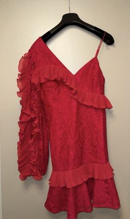Keepsake Spitzenkleid Rot One-Shoulder Grösse S (Neu)