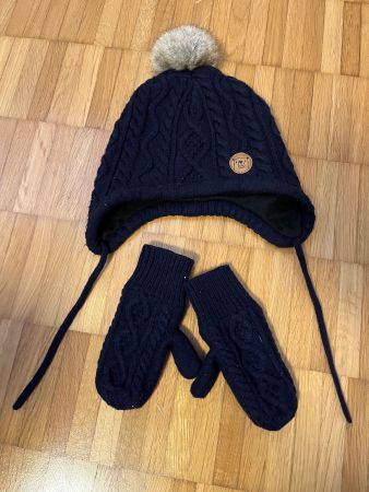 H&M Warme Strickmütze + Handschuhe, dunkelblau Gr. 98