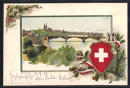Litho Basel, Totalansichte mit Brücken,