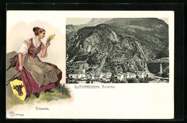 Cartoline postali: Amsteg /Gotthardbahn, Ortsansicht aus de – Usato da Berlin venduto da bartko-reher