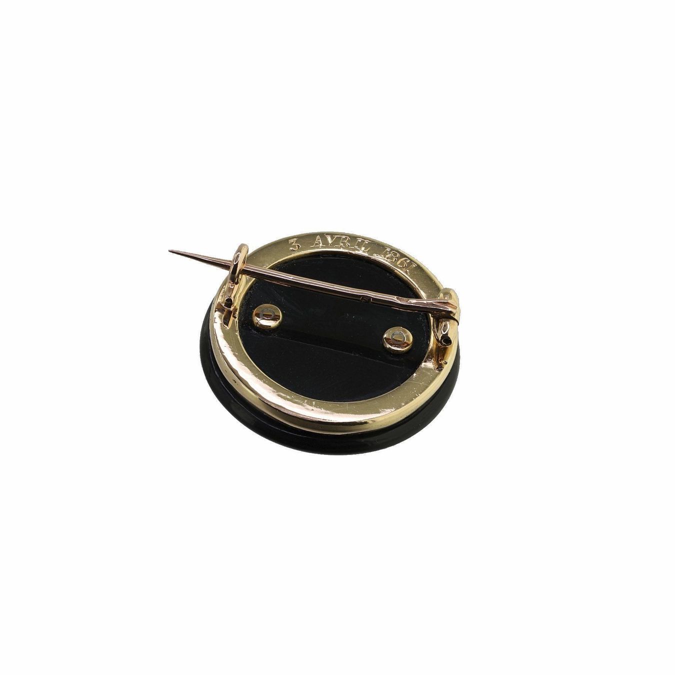 Spille & Fermagli: Onyx Diamant Brosche, Viktorianisch 1861 – Usato da Zürich venduto da Vintage-Jewellery 2