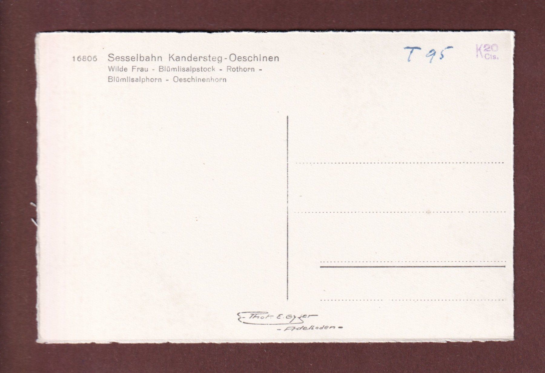 Cartoline postali: Sesselbahn KANDERSTEG-OESCHINEN – Usato da Pully venduto da nicecards-shop 1