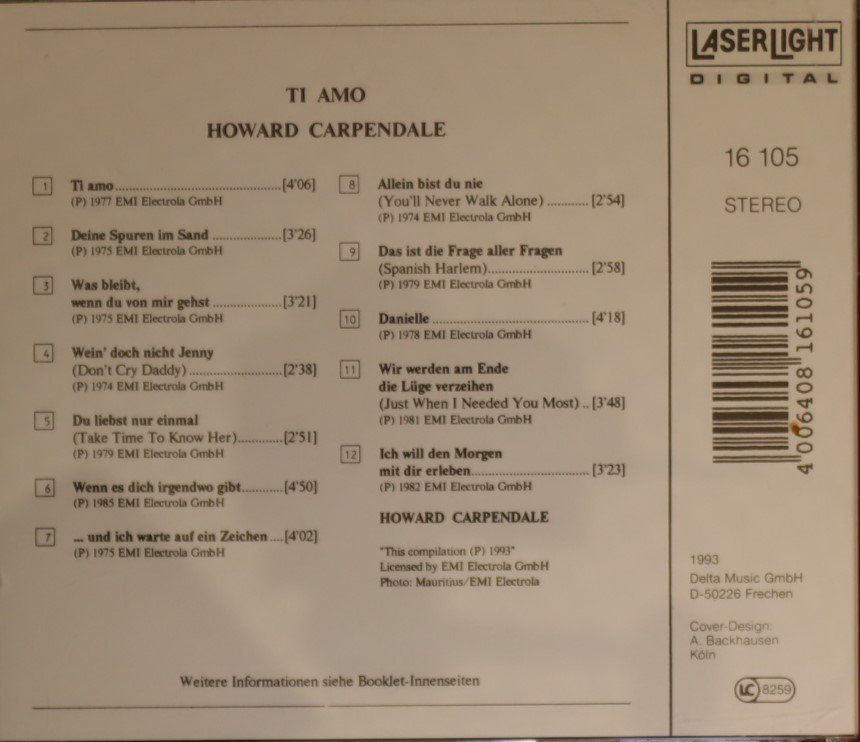 CD: Howard Carpendale  - Ti Amo – Usato da Luzern venduto da CONTENTI 2