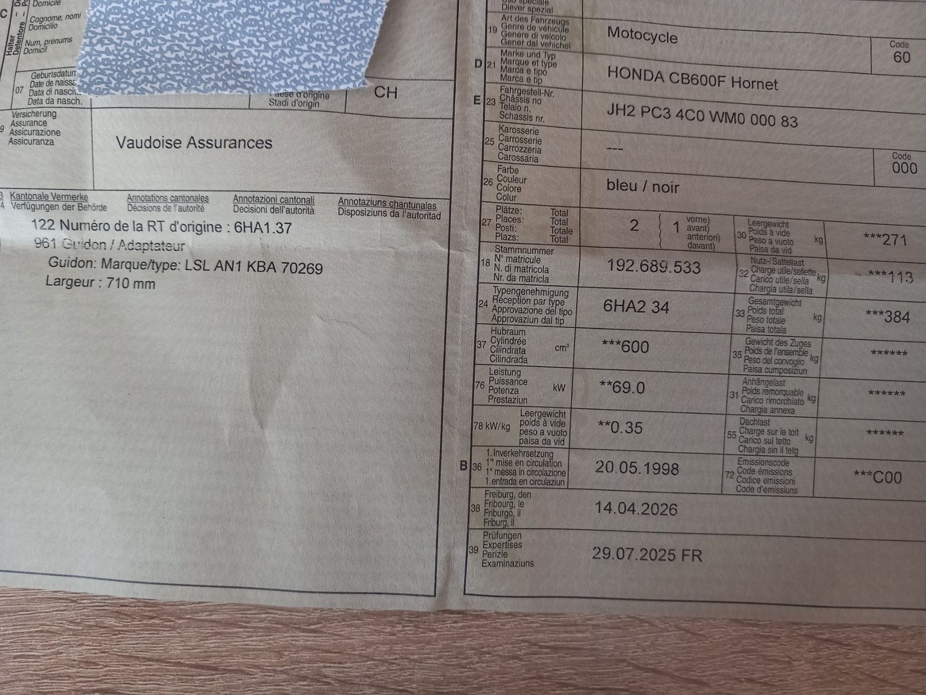 Honda Strada: A vendre Honda Hornet CB600F – Difettoso da Estavayer-le-lac venduto da noy_xp28 4