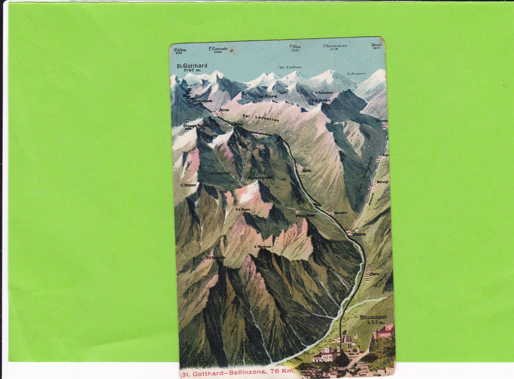 Cartoline postali: Panorama St. Gotthard-Bellinzona – Usato da St. Peterzell venduto da neckertal