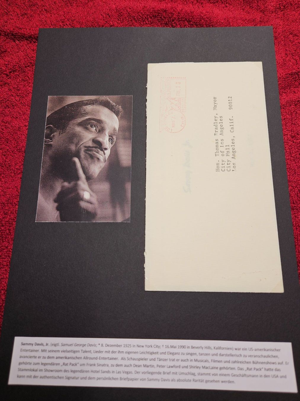 Autogramme: Sammy Davis Jr. Brief, handsigniert m. Couvert Calif. 1977 – Gebraucht aus Gunzwil von Charro03
