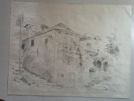 feine Zeichnung Bild Gemälde - M. Matscher 1982 - Gordola