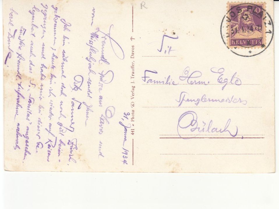 Cartoline postali: Davos Parsenn 1934 – Usato da Bürglen TG venduto da StampGraf 1