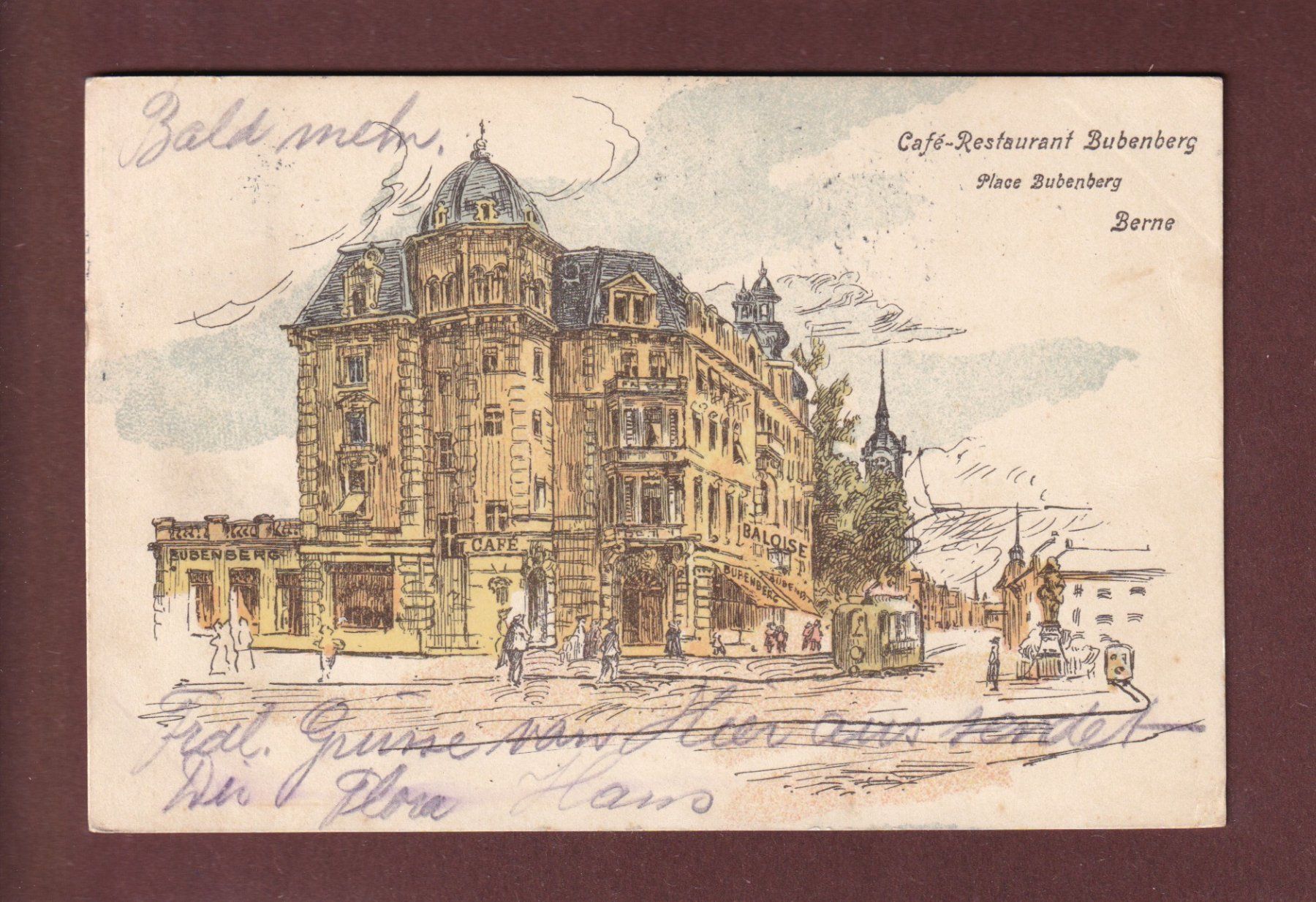 Cartoline postali: BERN - Café Restaurant Bubenberg - 1914 – Usato da Pully venduto da nicecards-shop