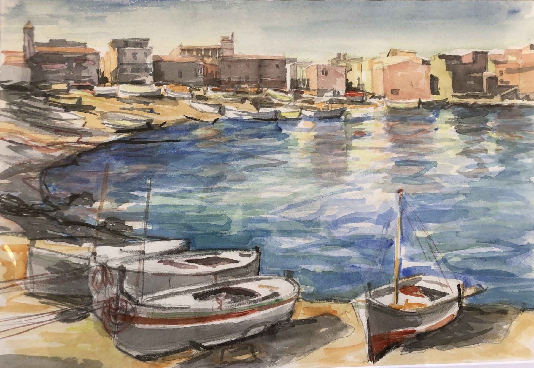 Gemälde: Bruno Scalco - Original Aquarell - "Hafen" – Gebraucht aus Schaffhausen von durruti 1