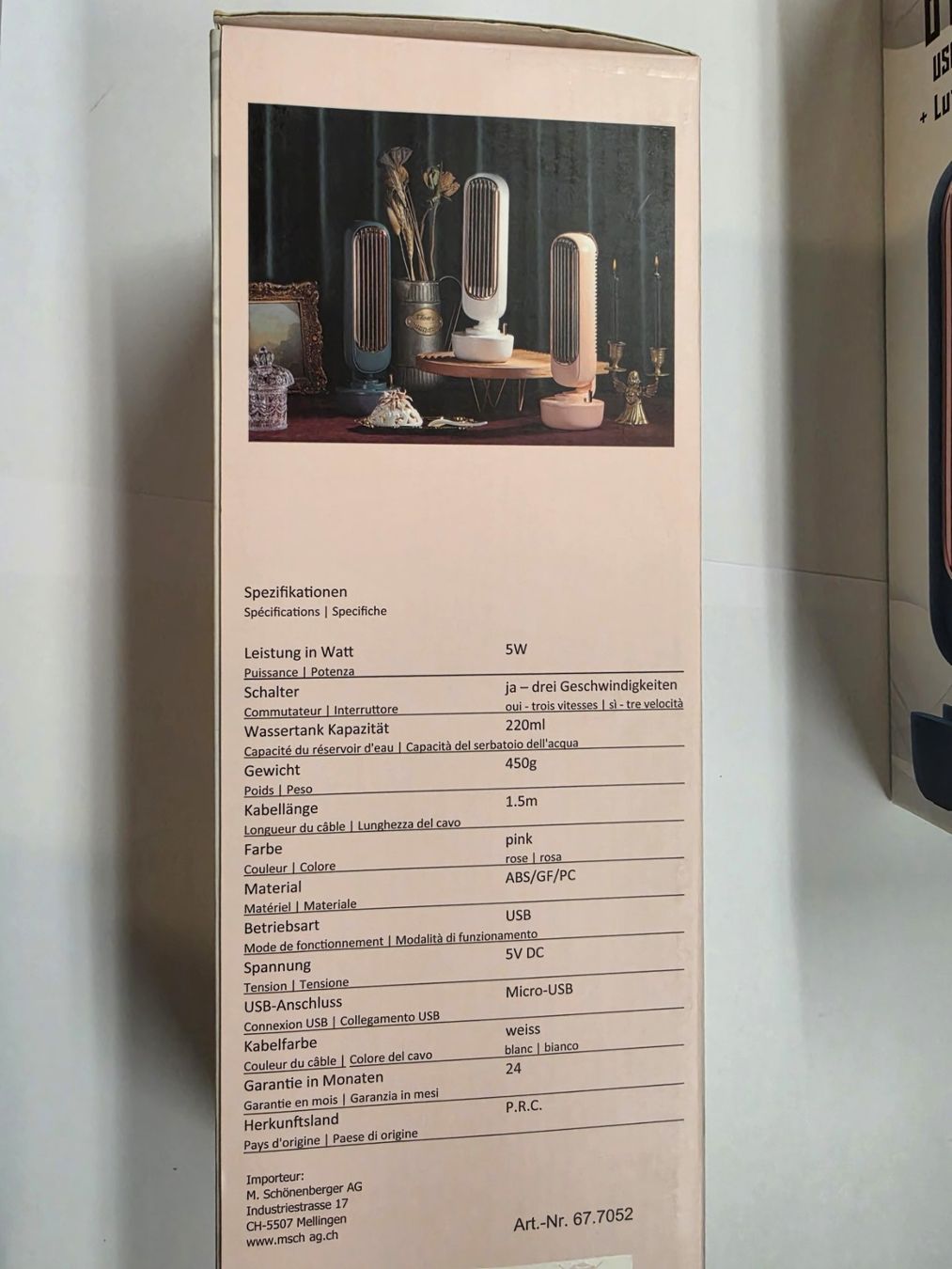 Ventilatori: USB-Ventilator und Luftbefeuchter, neu, Farbe pink – Nuovo e nell'imballaggio originale da Rheinfelden venduto da s-KONNEKT 2