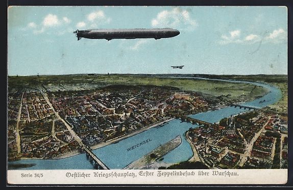 Foto & Poster: AK Warschau, Erster Zeppelinbesuch 1914 – Usato da Berlin venduto da bartko-reher
