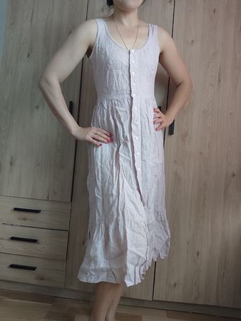 Pink leinen Linen Button Midi Dress | Size S | Summer Style