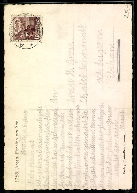 Cartoline postali: AK Arosa, Pension am See – Usato da Berlin venduto da bartko-reher 1