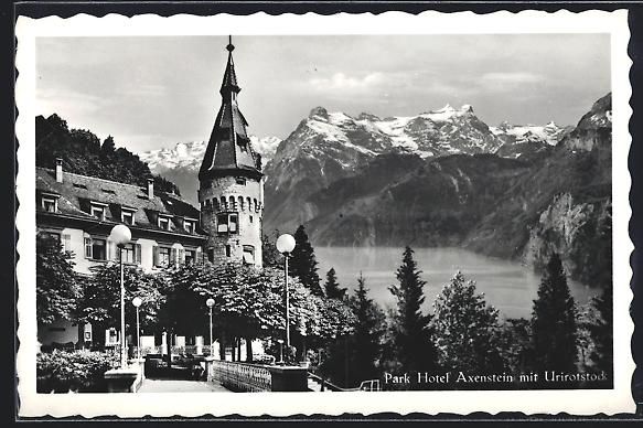 Cartoline postali: AK Axenstein, Park Hotel mit Urirotstock – Usato da Berlin venduto da bartko-reher