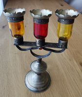 Kerzenhalter dreiflammig Metall mit farbigen Gläsern,Rarität