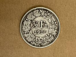 SVIZZERA 1/2  FR MONETA IN ARGENTO 1920 usata - circolata