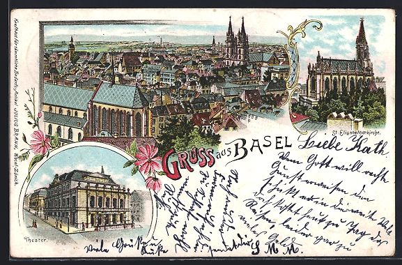 Cartes postales: Litho Basel, Teilansicht, St. Elisabethe – D'occasion à Berlin par bartko-reher
