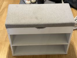 Schuhregal mit Sitzbank, weiss grau, 2 Fächer