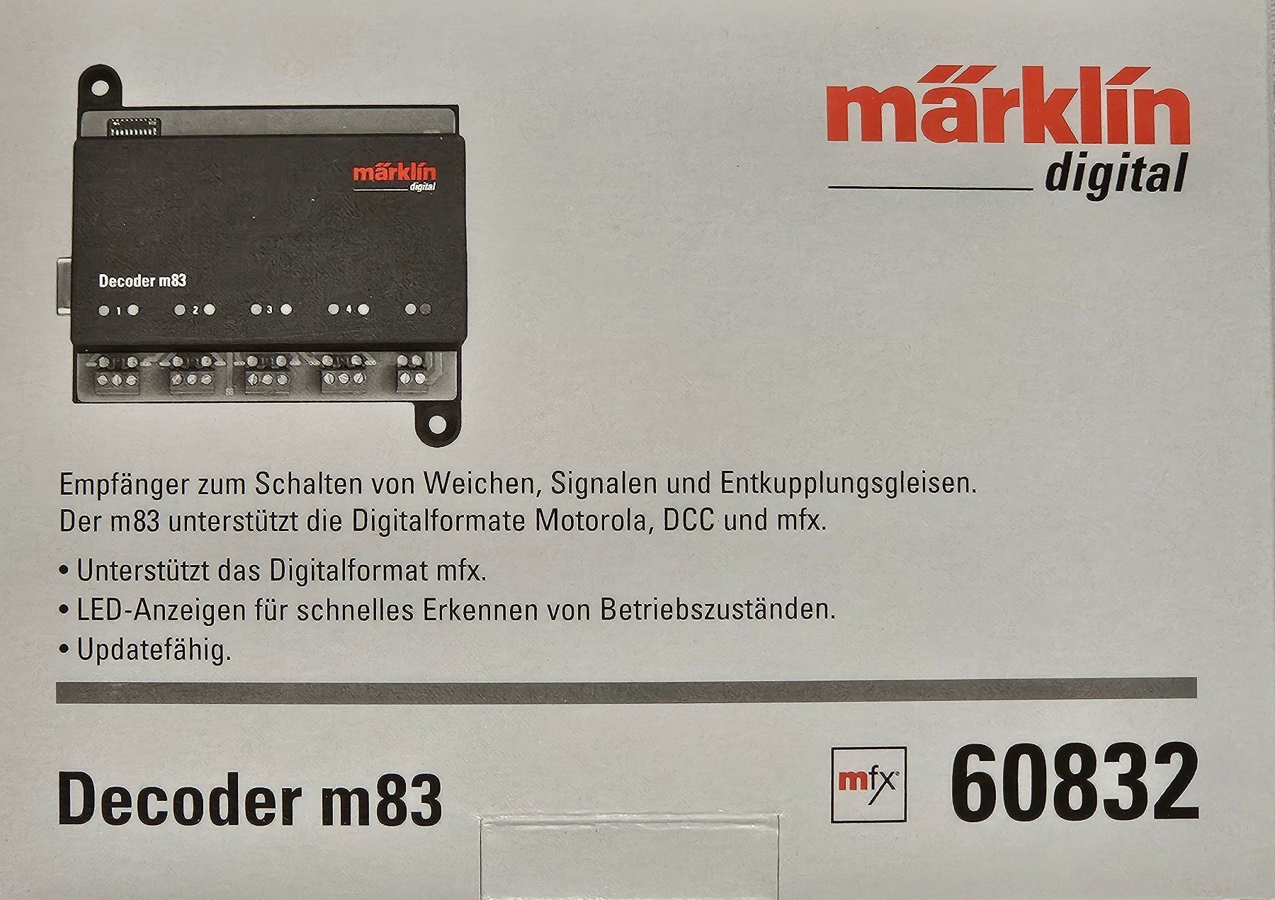 Märklin Modelleisenbahnen: Märklin 60832 Decoder m 83 Schalten von Weichen, Signalen – Neu und originalverpackt aus Breitenbach von