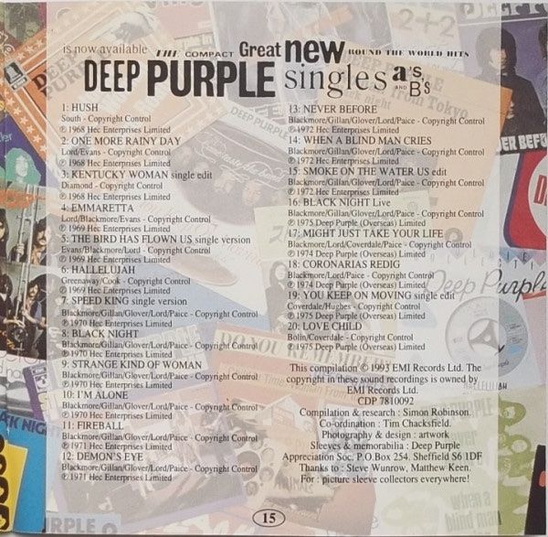 CD: DEEP PURPLE/"Singles A's & B's"/CD (20Tracks/1993) – Usato da Luzern venduto da adonairo 2